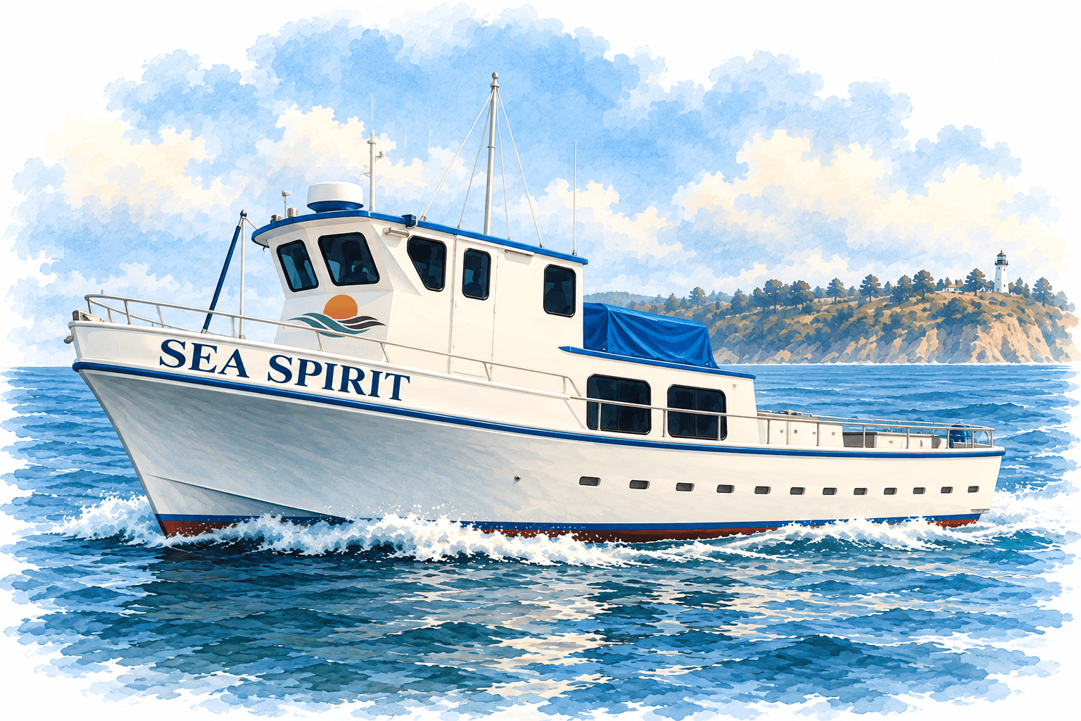 Sea Spirit Memorial burial at sea vessel on Monterey Bay