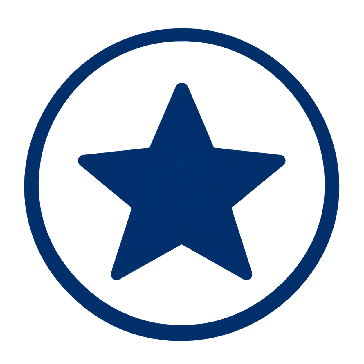 Blue star inside a circle on a white background.
